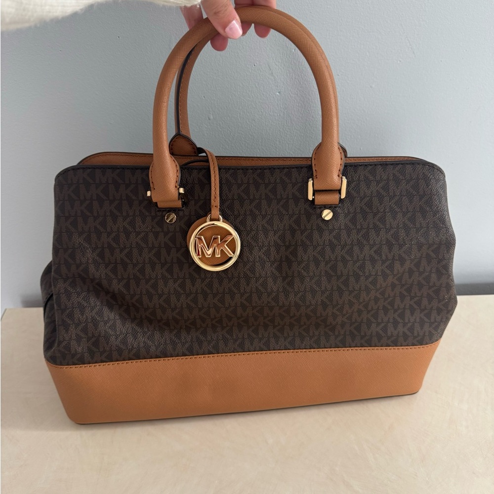 Michael Kors Two-Tone Satchel in Brown and Tan